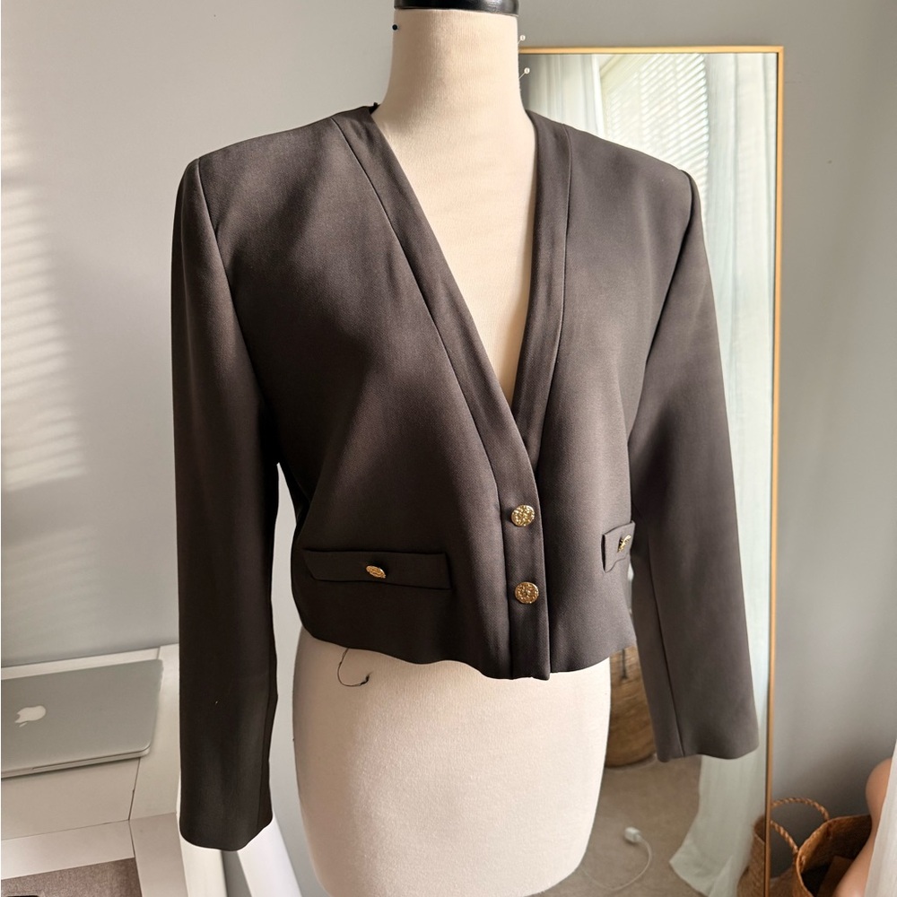 Zara Cropped Black Blazer with Gold Buttons